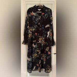 NWT Chico’s Black Midi Floral Jacquard Tiered Dress Size 3.5